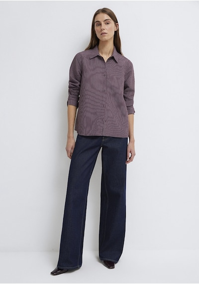 Mavi - Tencel Liyosel Karışımlı Çizgili Gömlek 1211374-91569 Mor