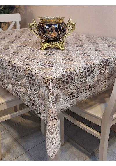 Ithal Pvc Muşamba - Desenli Silinebilir Masa Örtüsü 07iz02 Kahverengi