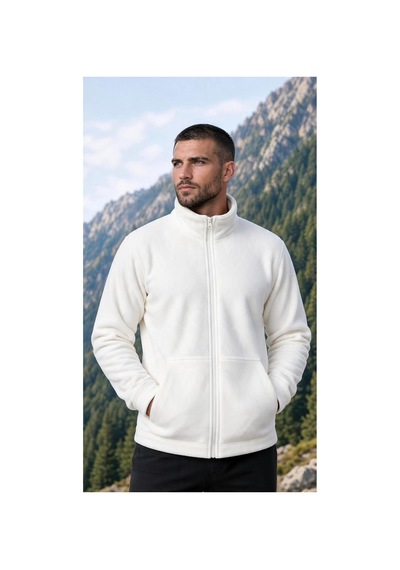 Givoria Erkek Kışlık Fermuarlı Cepli Polar Hırka Outdoor Beyaz Beyaz