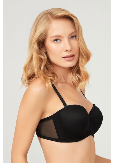 Cottonhill Siyah Balenli Toparlayıcı Dolgusuz Straplez Lotus Sütyen Siyah