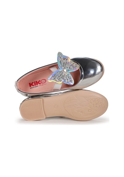 Kiko Kids Menz Kelebek Lastikli Kız Çocuk Babet Ayakkabı Gümüş Gümüş
