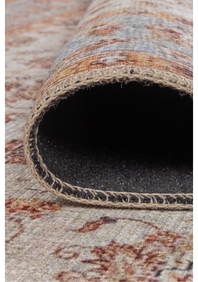 Artloop Folk Krem Vintage Çiçek Motifli Klasik Desenli Dokuma Tabanlı Şönil Halı Al 582