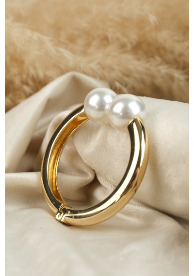 Çildan Womens Silver Özel Tasarım Karşılıklı İnci Detaylı Kelepçe Altın - Gümüş