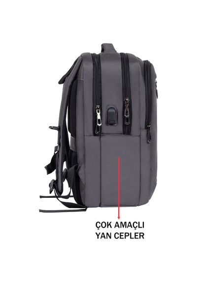 Dada Unisex Gri Okul Çanta Orta Boy Lise Üniversite 13,3-14 inç Usb Type-c Su Geçirmez Oxford Kumaş