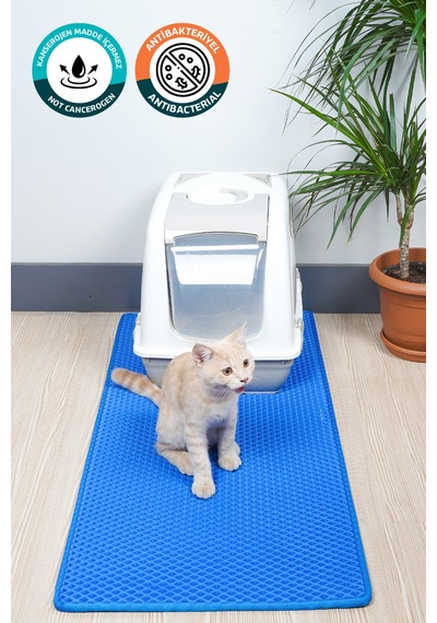 50x110 Cm Hücreli Kedi Kumu Paspası Kedi Matı Kedi Tuvalet Önü Paspası Mavi