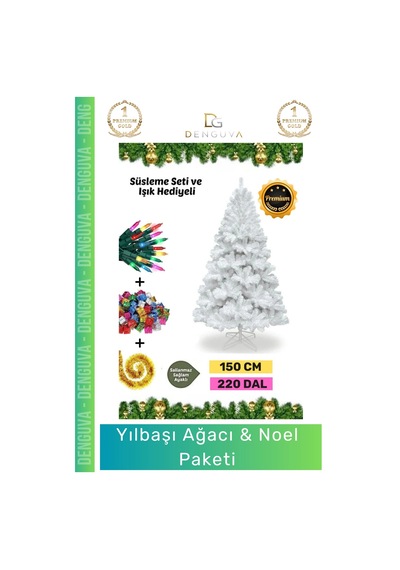 Yılbaşıağacı Yeni Lüks Şık Dekoratif Yapay Çam Ağacı Yeşil Sık Yapraklı Noel Paketi 150 Cm 220 Dal Standart