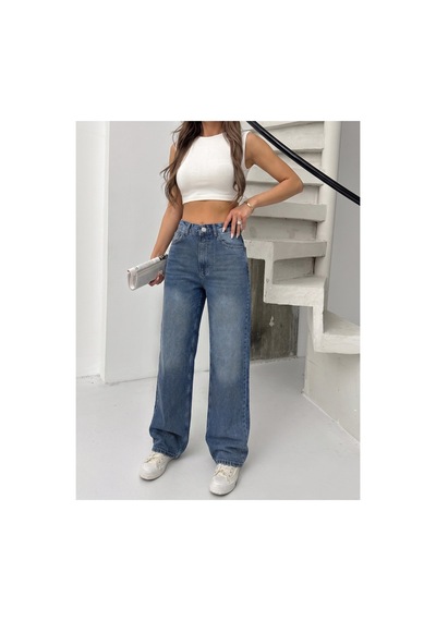 Bluemarlin Tint İşlemli Yüksek Bel Straight Denim Pantolon Tint İşlemli