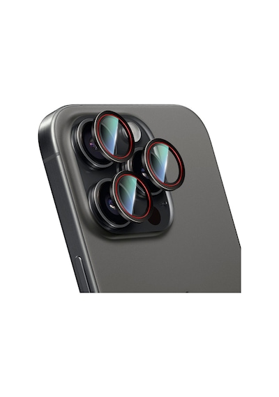 Apple Uyumlu   iPhone 16 Pro Max Caseworld Karbon Fiber Serisi Anti Reflective Kamera Lens Koruyucu Siyah-kırmızı