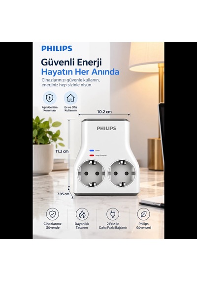 Hepsi Phılıps Chp7022w/62 2li Akım Korumalı Priz 1140 Joules Beyaz 1923 Najmaddin