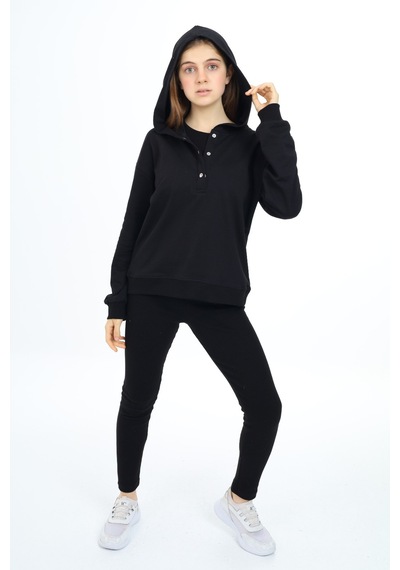 Toontoy Kids Toontoy Kız Çocuk 2'li Takım Baskılı Kapüşonlu Düşük Omuz Çıtçıtlı Sweatshirt & Basic Düz Tayt Siyah Toontoy Kids Toontoy Kız Çocuk 2'li Takım Baskılı Kapüşonlu Düşük Omuz Çıtçıtlı Sweatshirt & Basic Düz Tayt Siyah
