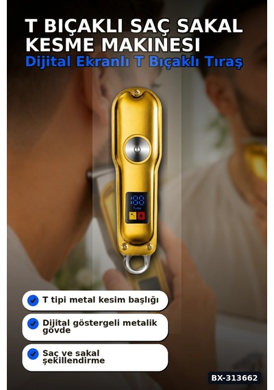 T Bıçaklı Saç Sakal Kesme Makinesi 120 Dakika Kullanım 3 Tarak Usb Şarjlı Profesyonel Bx-313662