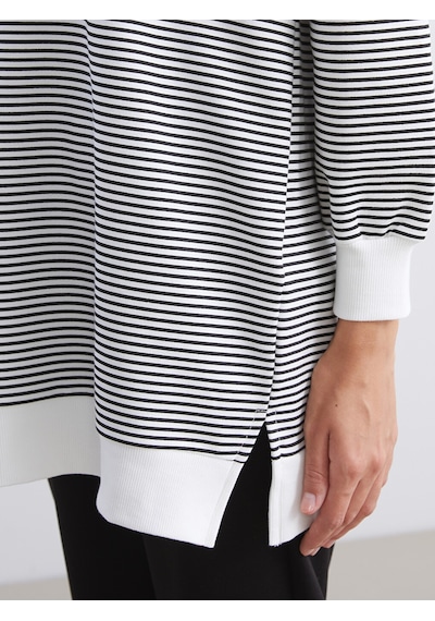 Lcw Modest Siyah Büyük Beden Bisiklet Yaka Çizgili Kadın Sweatshirt Tunik