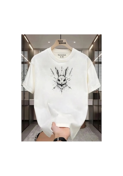 Tarzsokak Unisex Kod 4 Rabbit T-shirt Beyaz