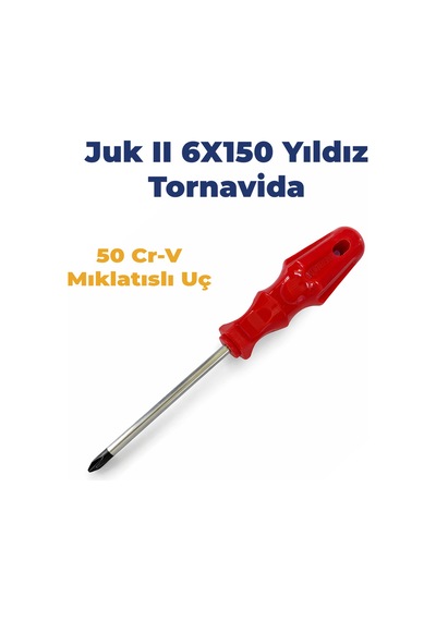 Yıldız Tornavida Ergonomik Kırmızı Plastik Sap 6x150 50 Cr-v Mıklatıslı Uç 25 Cm Uzunluğunda