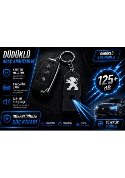Düdüklü Peugeot Anahtarlık , Peugeot Logolu Islık Çalan Araç Anahtarlık - Hediyelik Peugeot Araba An