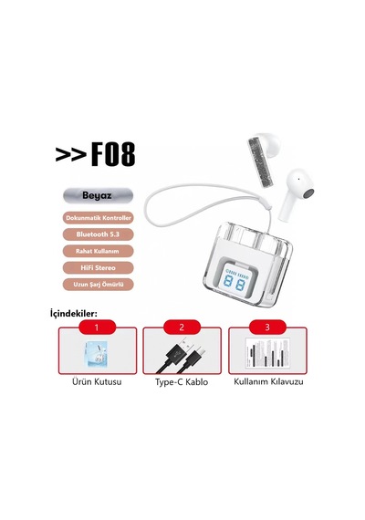 Ghk Tech F08 Tws Bluetooth 5.3 Kablosuz Kulak İçi Kulaklık