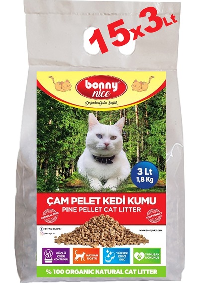 Bonny Nice Doğal Pellet Çam Peleti Kalın Kedi Kumu 15 x 3 L