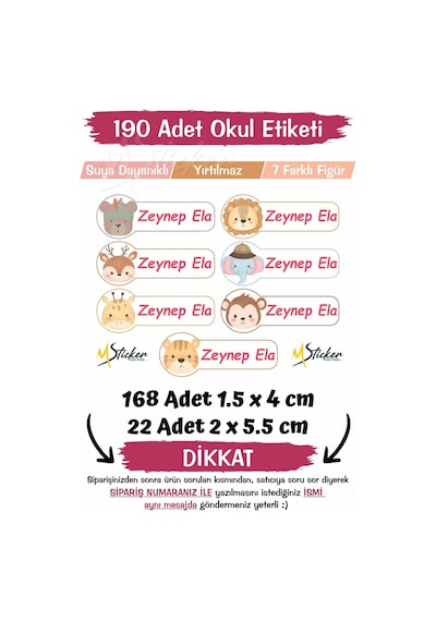 Okul Etiketi Kalem Defter Özel İsim Yazılabilen Etiket 190 Adet