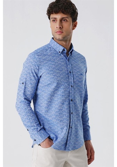 İmza Mavi Kısalabilir Kollu Desenli Jakarlıcepsiz %100 Pamuk Casual Slim Fit Gömlek 1004230181-mavi Mavi İmza Mavi Kısalabilir Kollu Desenli Jakarlıcepsiz %100 Pamuk Casual Slim Fit Gömlek 1004230181-mavi Mavi