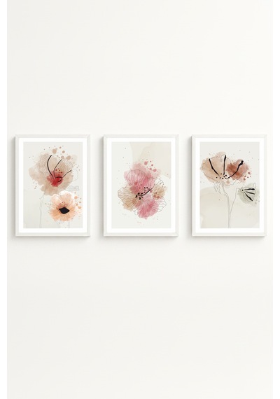 Beyaz Ahşap Çerçeveli Minimalist 3 Lü Tablo Huhu205