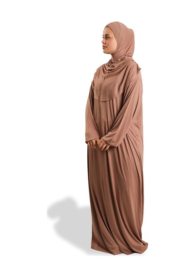 Hürrem Bone Tek Parça Namaz Elbisesi Viskon Düz 2503 10 Vizon