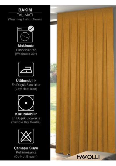 Br Favolli Kadife Dokulu Safran Rengi Ada Fon Perde Ekstrafor Büzgülü Dream Series
