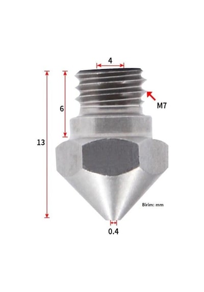 0.4Mm Çelik Nozzle  Mk10-4Mm-M7