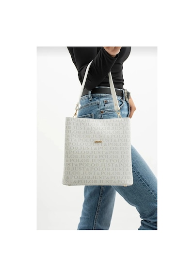 Just Polo Kadın Monogram Baskılı El Ve Omuz Çantası Ebat 25 X 25 Beyaz 36326345