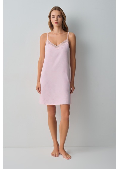 Suwen Floral Dantelli Kısa Gecelik Wsh10710066077 Pembe