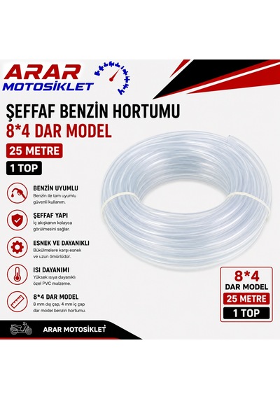 Şeffaf Benzin Hortumu 8 4 Dar Model 25 Metre 1 Top 25 Metre