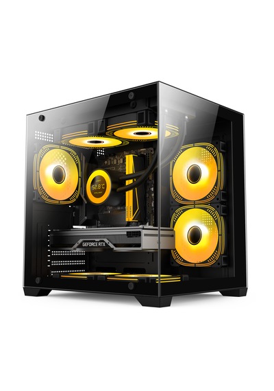 Atheron Eagle Panoramik Micro Atx Gaming Kasa 3x120mm Argb Fan 9 Port Pwm Argb Kontrolcü Temperli Cam Siyah