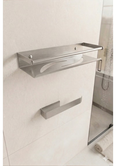 Zift Unique Paslanmaz Çelik Yapışkanlı Duş Rafı Ve Havluluk Set, Havlu Askısı Ve Banyo Raf Inox