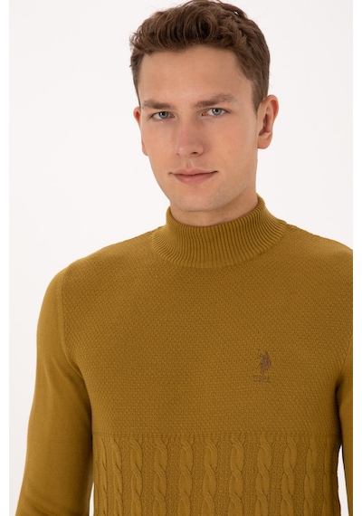 U.S. Polo Assn. Erkek Slim Fit Boğazlı Yaka Hardal Kazak 50315037-VR151