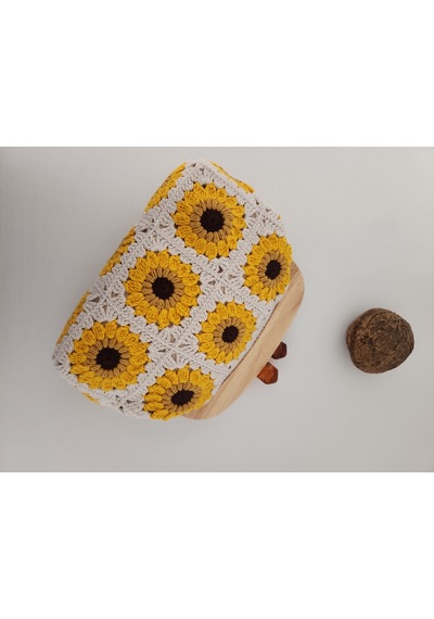 Fikriharika Design Ayçiçeği Motifli Ahşap Burslu El Çantası Çok renkli
