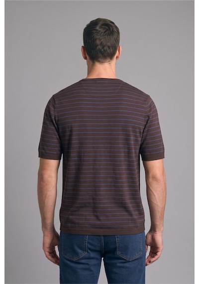 Defacto %100 Pamuk Standart Fit Henley Yaka Çizgili Kısa Kollu Triko Tişört I2753ax26hsbn534 Kahve-bn534