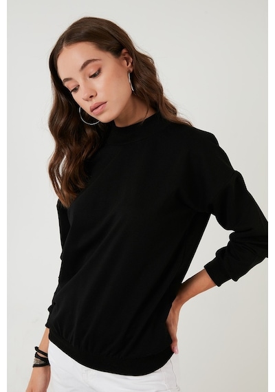 Lela Pamuklu Dik Yaka Basic Örme Bayan Sweat 5863323 Siyah