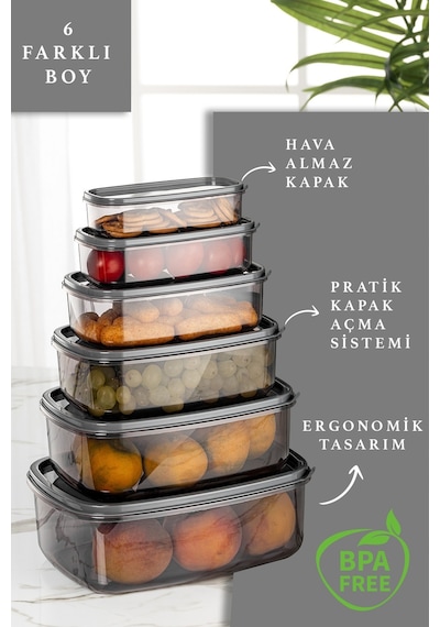 Meleni Home 6 Lı Dikdörtgen Sweet Şeffaf Saklama Kabı Seti - Platin Serisi