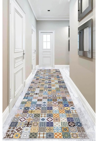 Viva Home Kaymaz Tabanlı Çini Desen Rulo Yolluk Ar337, Mavi, 80 X 190 Diğer