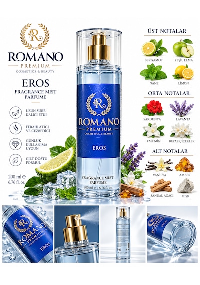 Eros Vücut Spreyi 200 Ml Kalıcı Parfüm Esanslı Unisex Kullanım Gün Boyu Tazelen