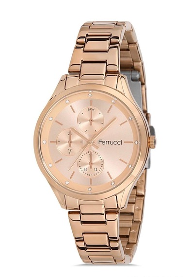 Ferrucci Fc49120 Spor Model Rosegold Çelik Kordon Ve Kasa Kadın Kol Saati+bileklik Hediye Rose Gold