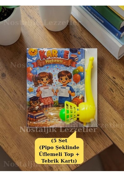 Karne Hediyesi 5 Set Pipo Şeklinde Üflemeli Top Ve Tebrik Kartı