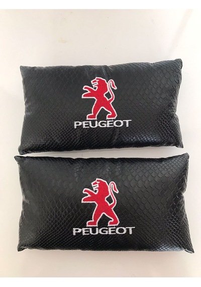 Peugeot Nakışlı Deri 1 Çift Boyun Yastık Ve 1 Çift Kemer Pedi Siyah