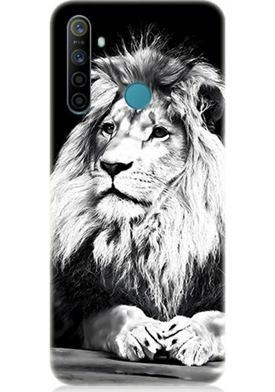 Realme 6i Uyumlu Silikon Kılıf Siyah Beyaz Aslan