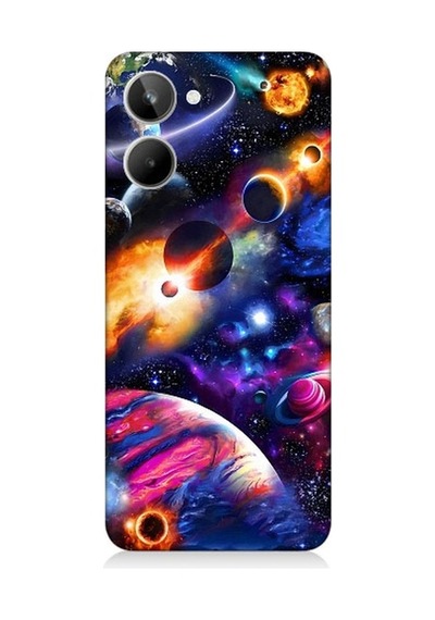 Realme 10 Uyumlu Uzayda Gezegenler Ve Galaksiler Desenli Silikon Kılıf