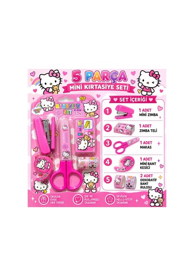 5 Parça Pembe Hello Kıtty Mini Kırtasiye Seti