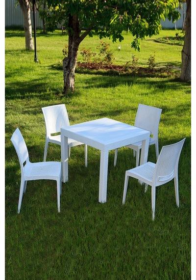 Beyaz Rattan Masa Takımı Beyaz
