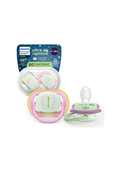 Ultra Air Gece Emziği, Ortadontik, Karanlıkta Parlayan, 6-18 Ay, Kız, Scf376/29 Kelebek