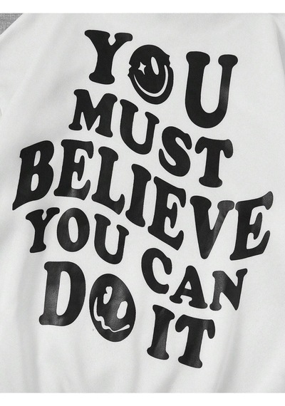 You Must Believe Sweatshirt - Beyaz Baskılı Oversize Kapüşonlu Beyaz