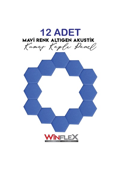 Winflex 12'li Altıgen Akustik Kumaş Panel 17x20 Cm Mavi