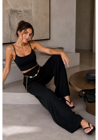 Bb Butik Basic Kadın Modal Kumaş Zincir Kemer Detaylı Bol Paça Pantolon Rahat Kalıp Şık Günlük Pantolon My3535 siyah Bb Butik Basic Kadın Modal Kumaş Zincir Kemer Detaylı Bol Paça Pantolon Rahat Kalıp Şık Günlük Pantolon My3535 siyah